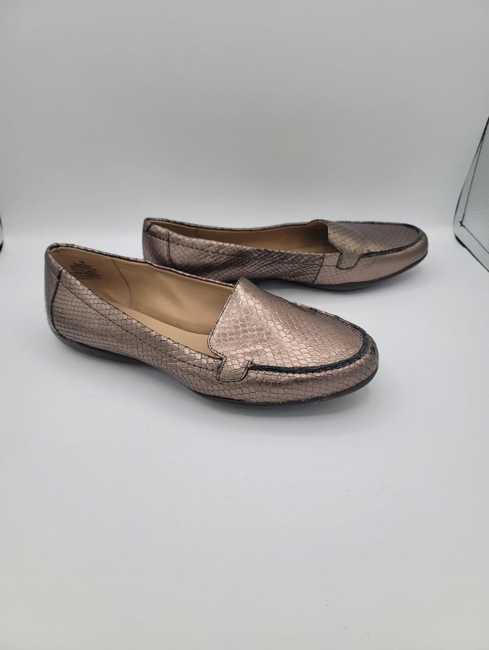 Easy Spirit e360 Womens 7 Metallic Bronze Reptile Leather Loafers Comfort Shoes